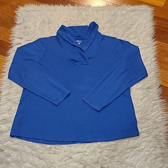 L.L.Bean womens blue citton long sleeve fold over neck shirt size xl - Picture 1 of 5